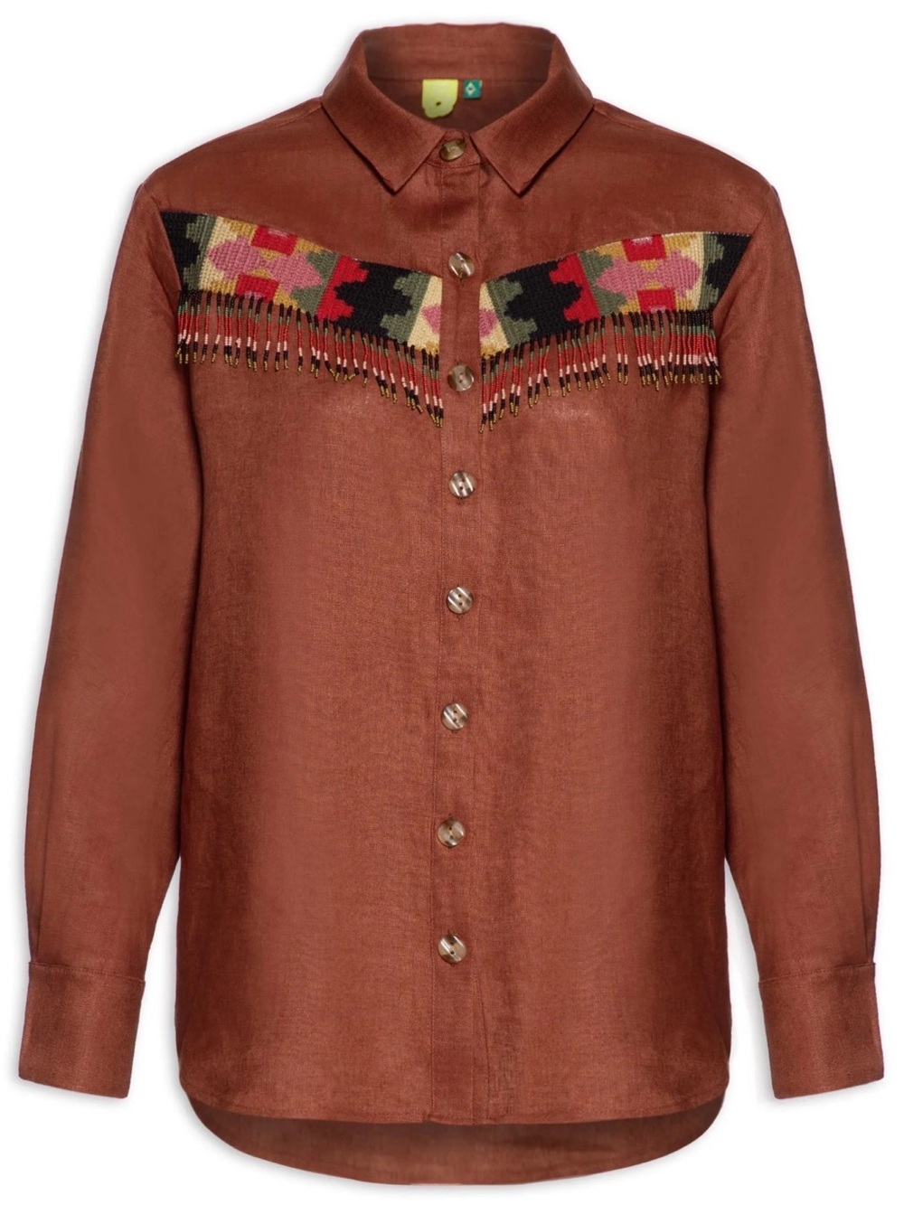 FARM Rio Rust Brown Beaded Button-Down Shirt